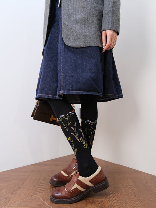Vintage Floral Embroidered Over-the-Knee Socks
