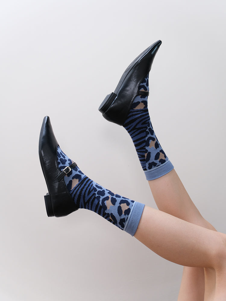 Zebra Leopard Print Color-block Mid-calf Socks