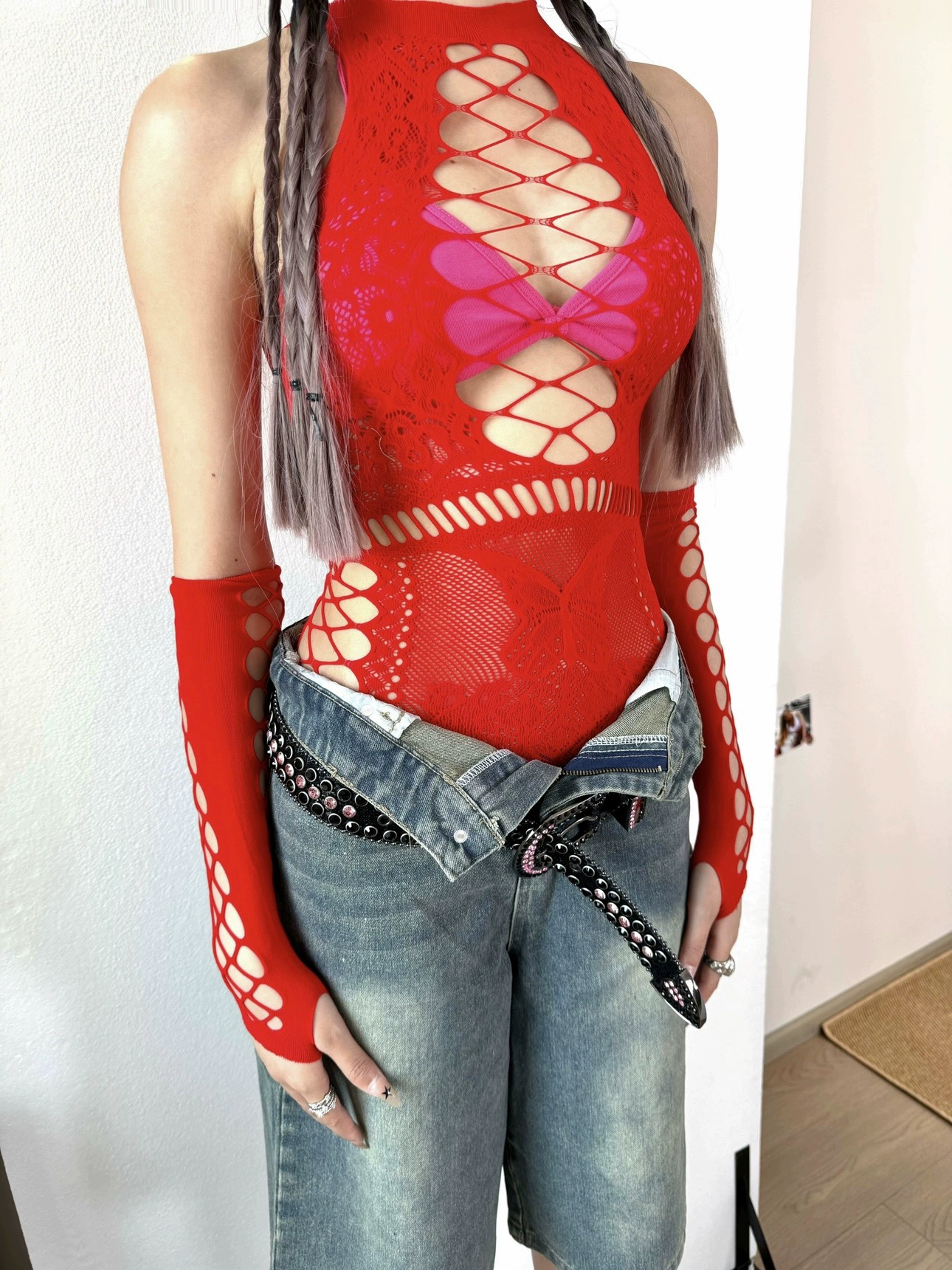 Butterfly-Mesh-sexy-dress-red