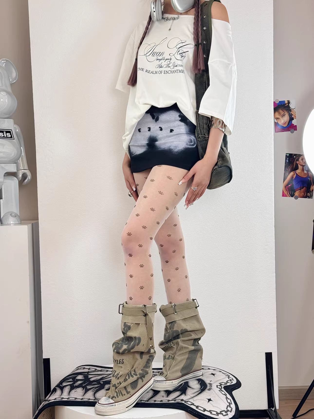 Paw Print Tights White