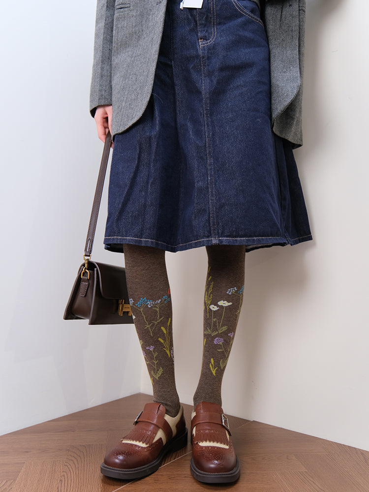 Vintage Floral Embroidered Over-the-Knee Socks