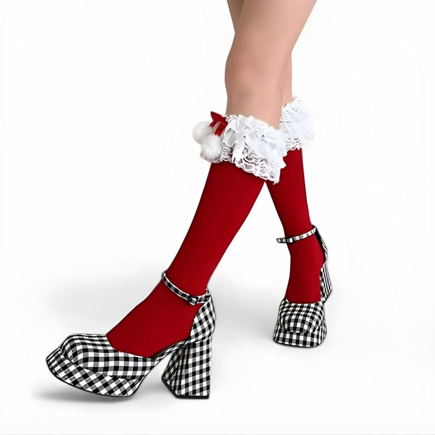 Holiday Lace Pom Ruffle Socks