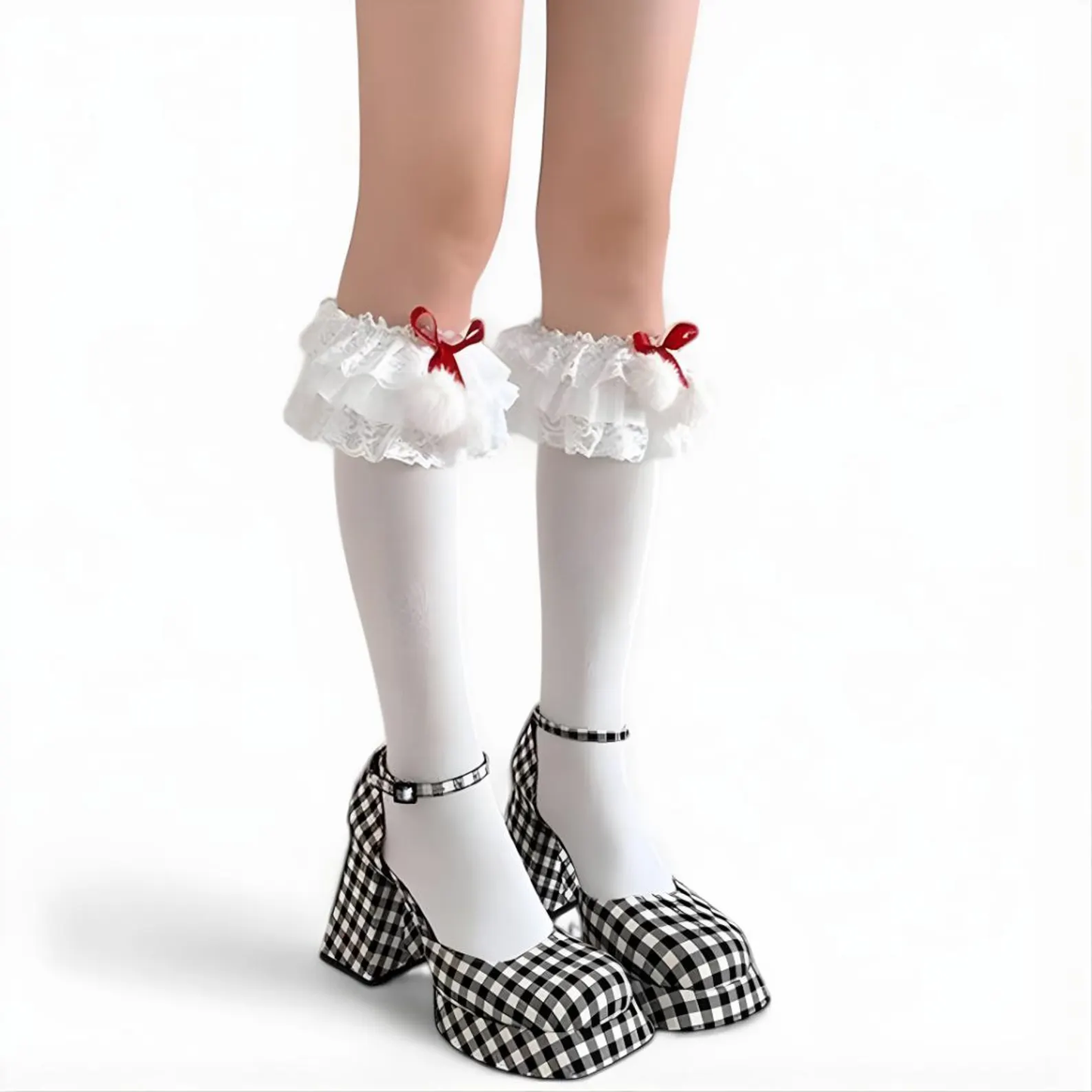 Holiday Lace Pom Ruffle Socks