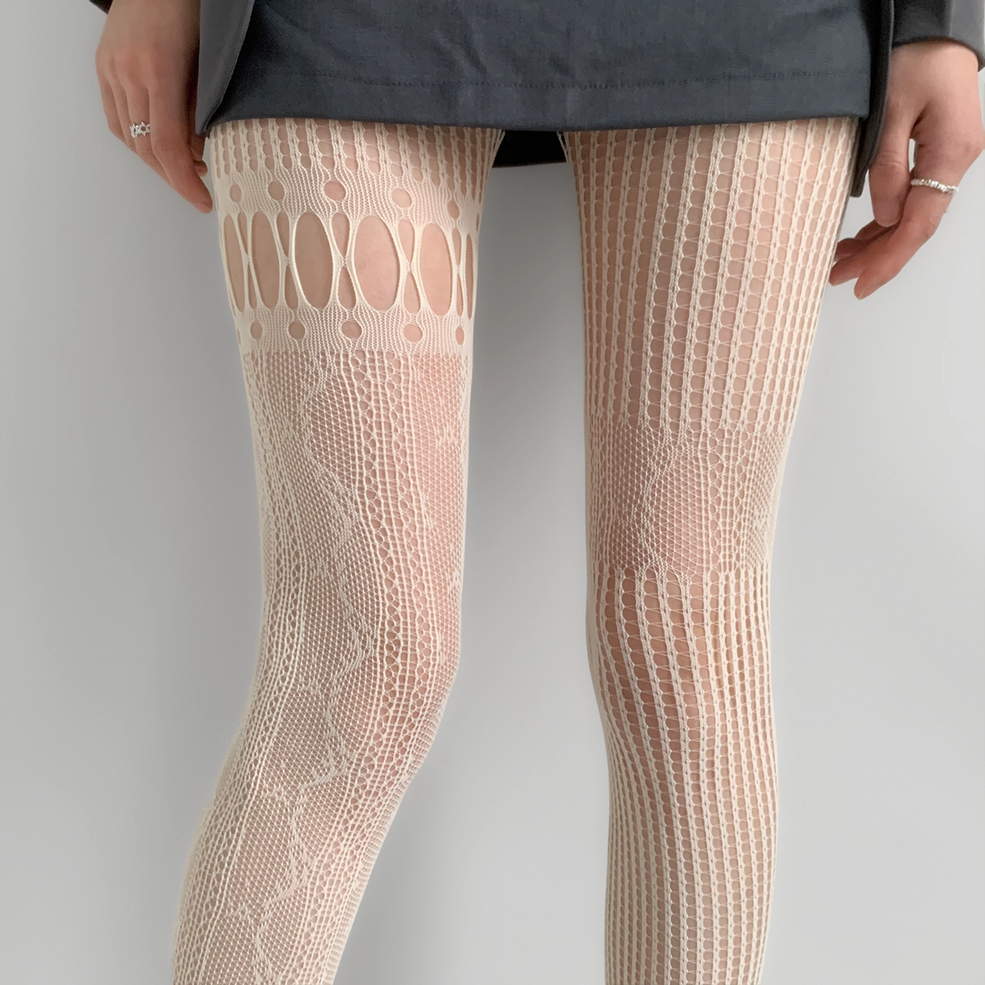 Ripped Fishnet Tights With Irregular Pattern