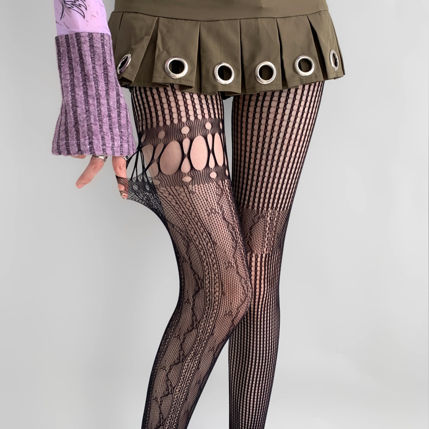 Ripped Fishnet Tights With Irregular Pattern