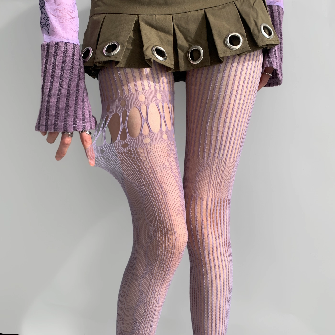 Ripped Fishnet Tights With Irregular Pattern
