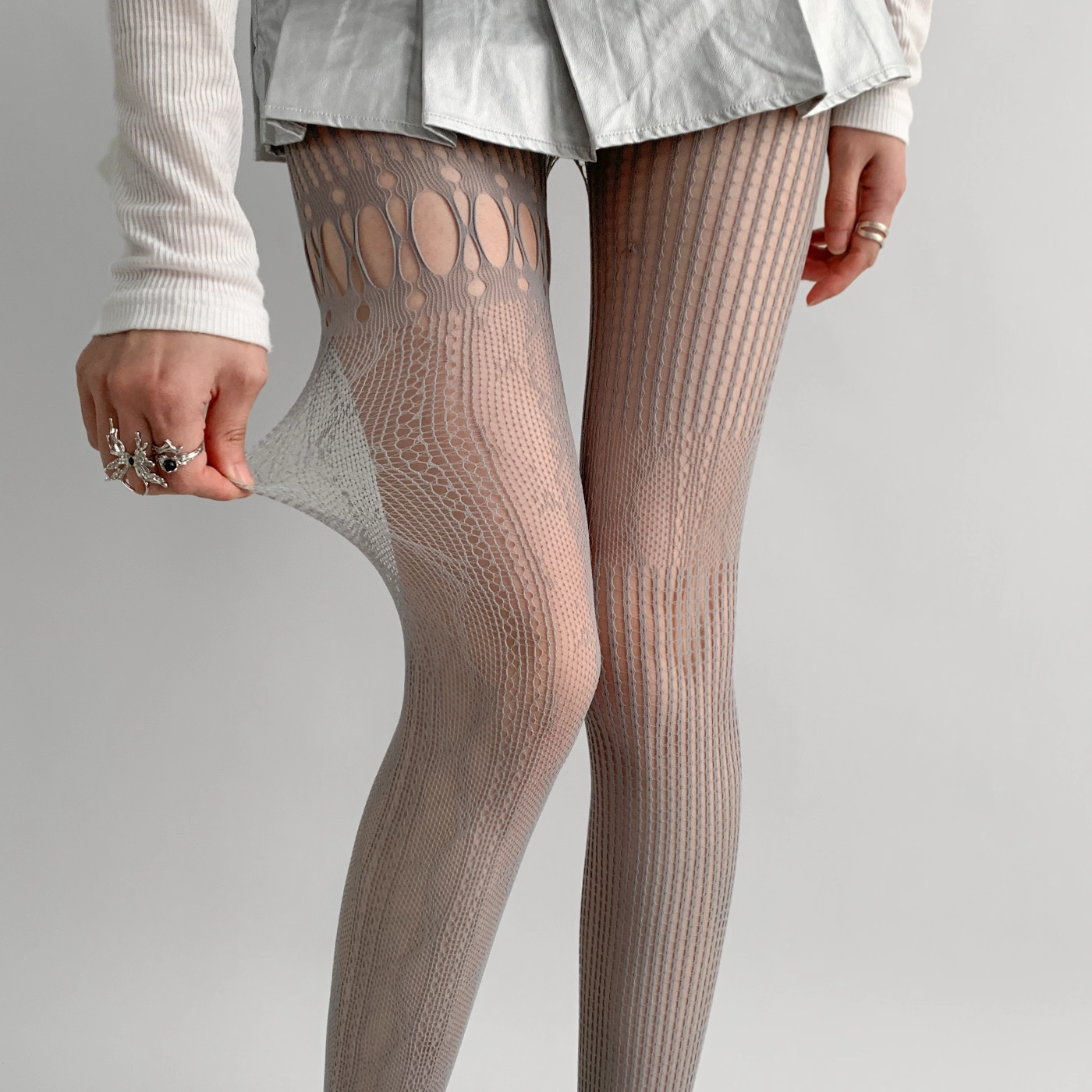 Ripped Fishnet Tights With Irregular Pattern
