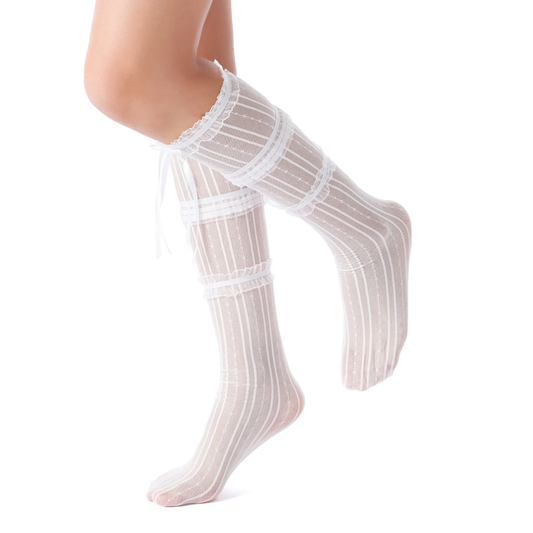 Layered Lace Knee-High Ribbon Sheer Sock