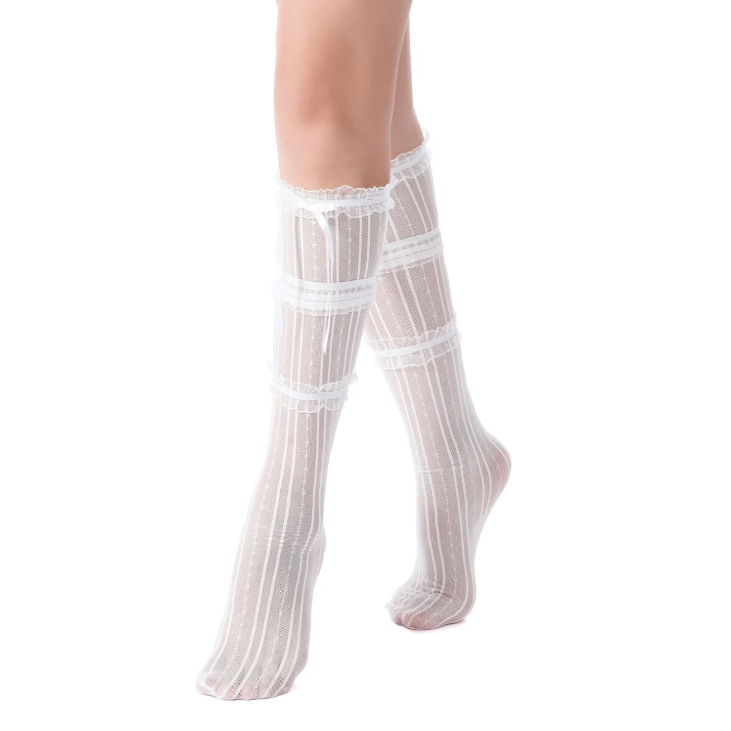 Layered Lace Knee-High Ribbon Sheer Sock