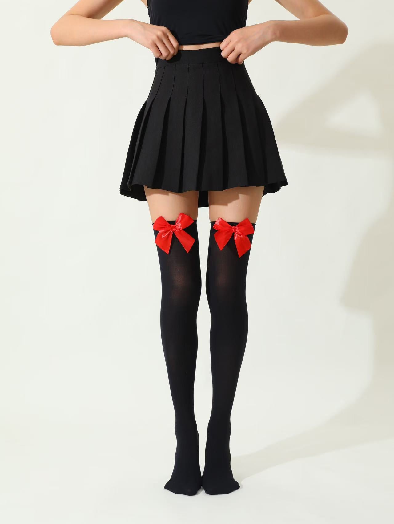 Thigh High Stockings with Satin Bow Detail