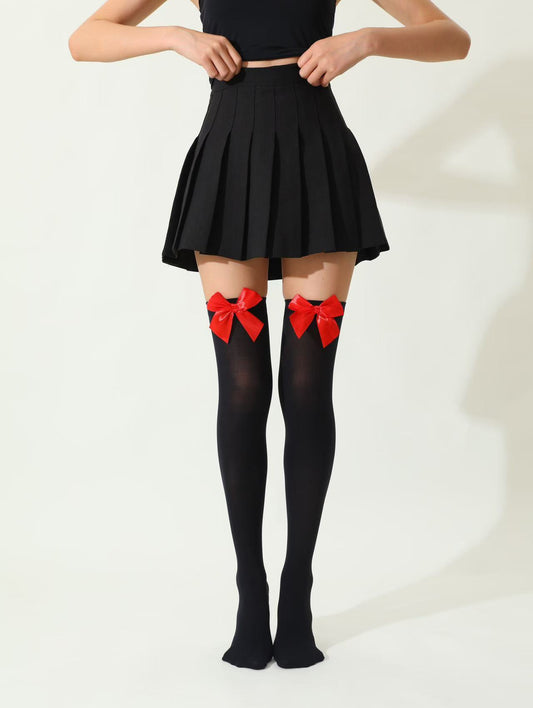 Thigh High Stockings with Satin Bow Detail