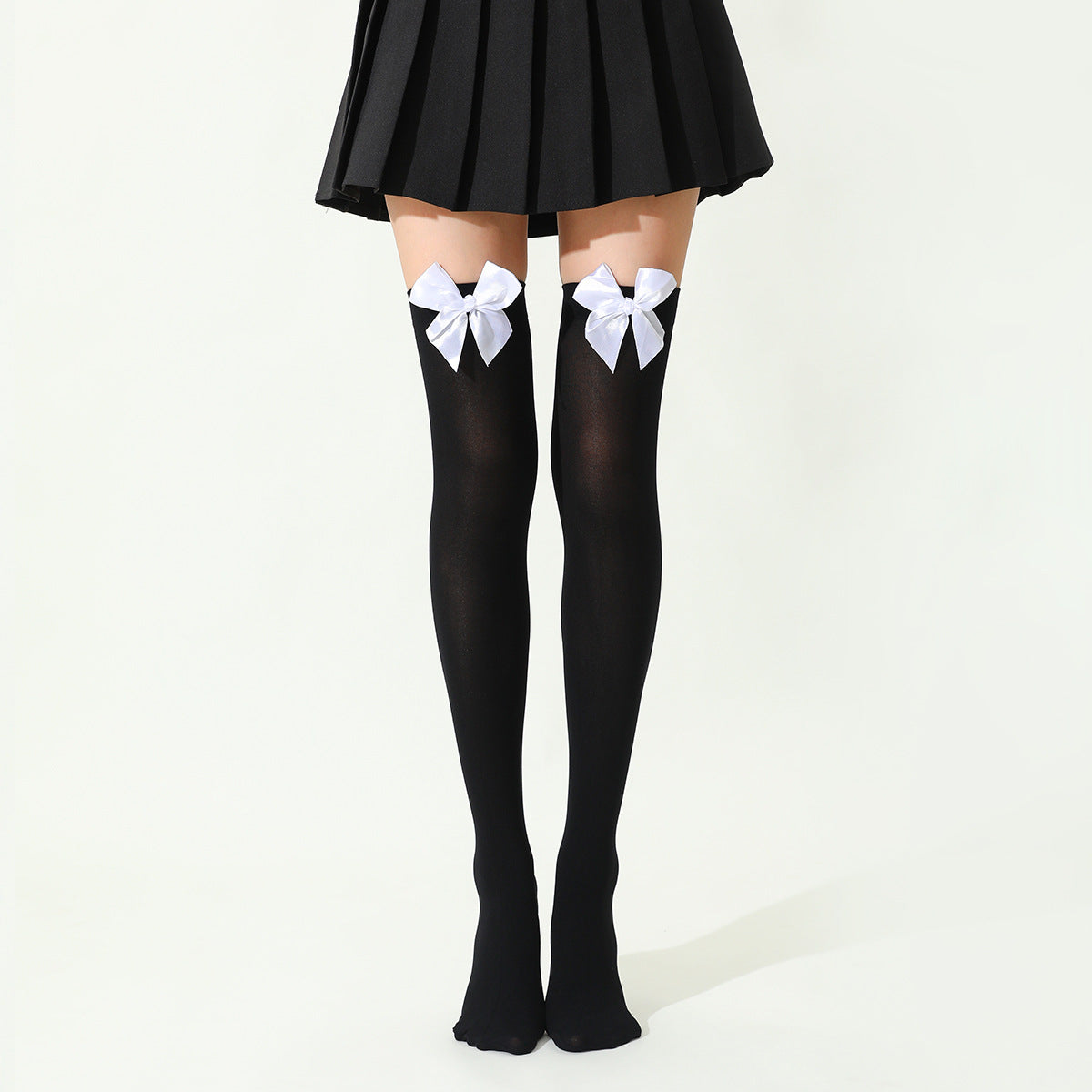 Thigh High Stockings with Satin Bow Detail