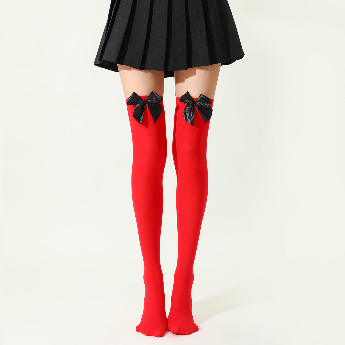 Thigh High Stockings with Satin Bow Detail