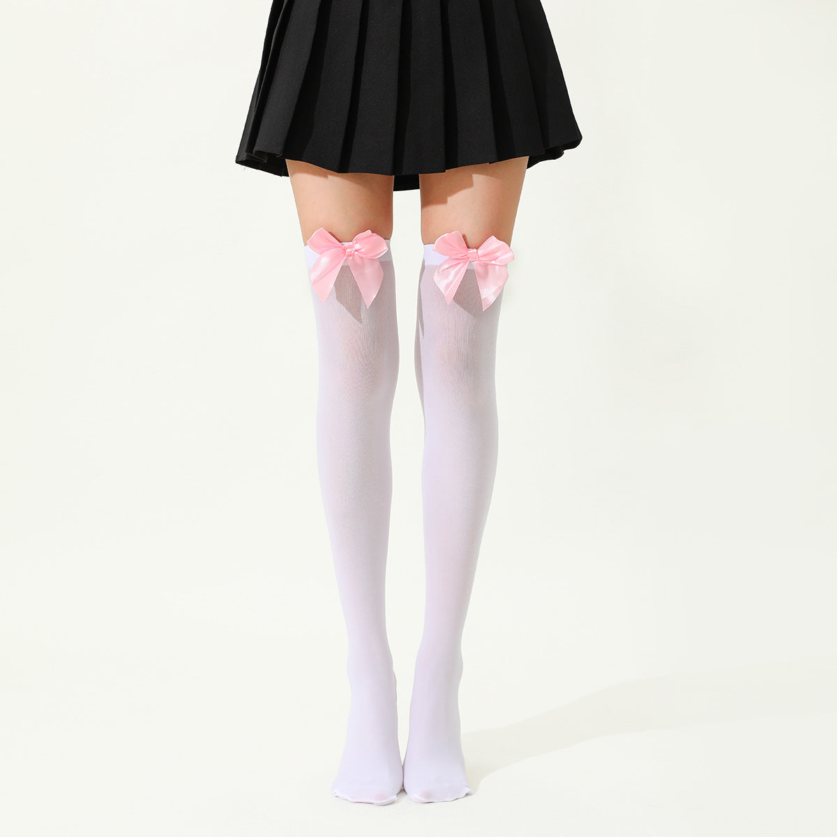Thigh High Stockings with Satin Bow Detail