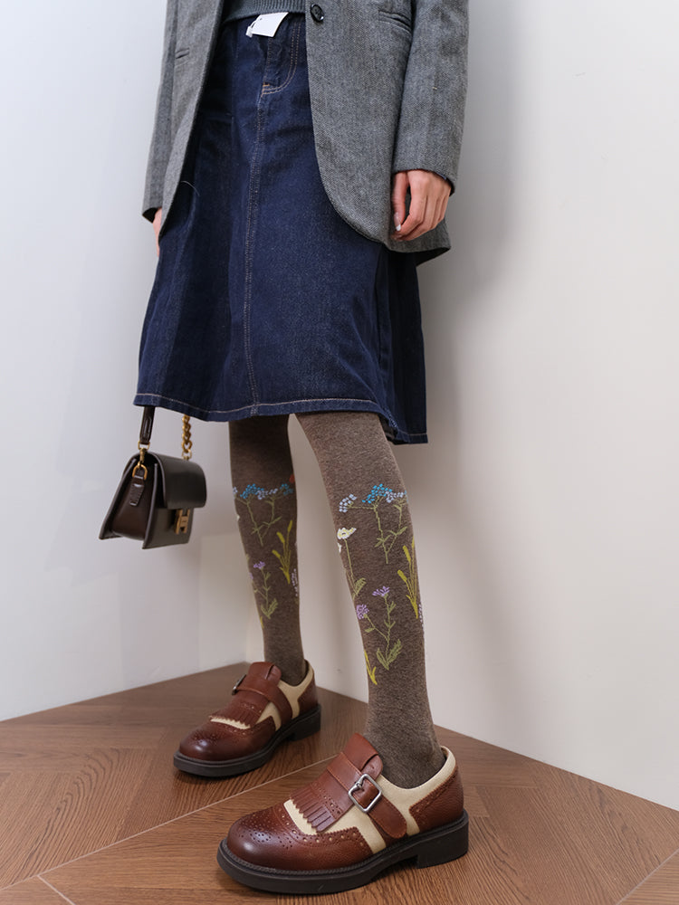 Vintage Floral Embroidered Over-the-Knee Socks