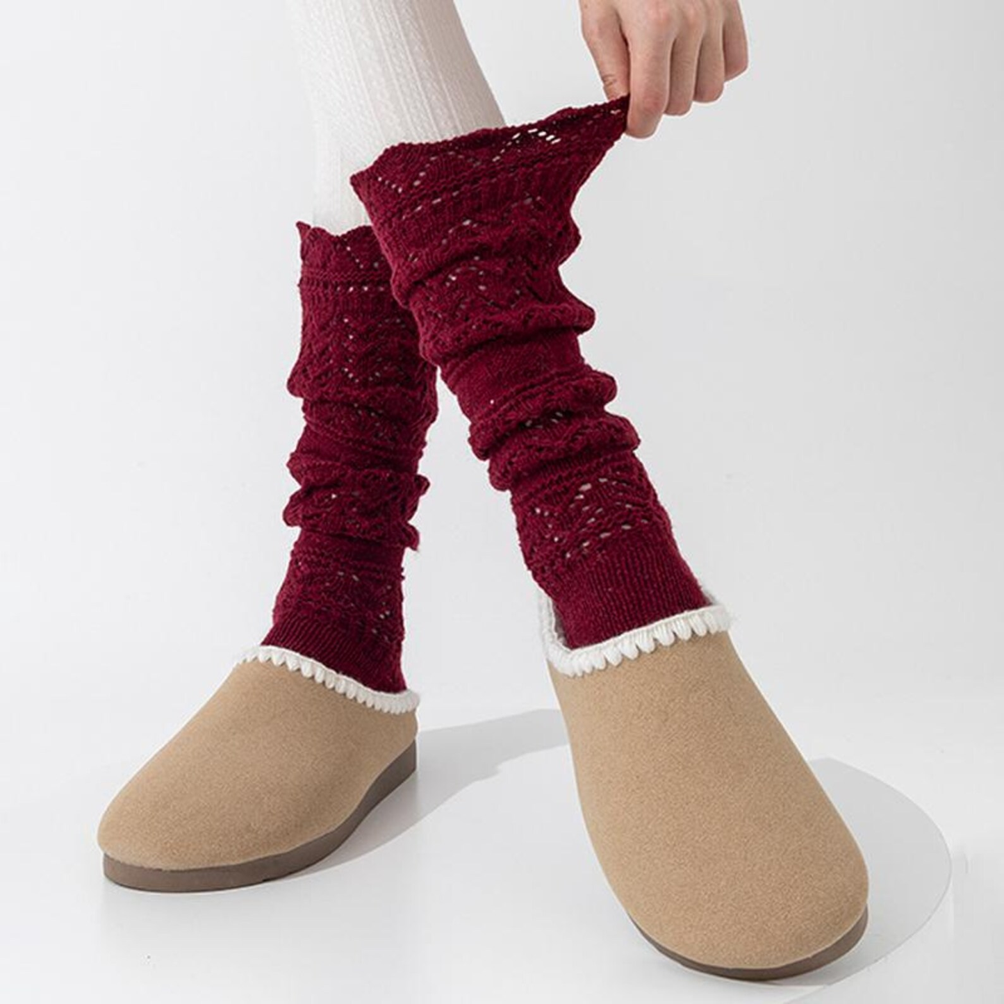 Willow Lace Chunky Knit Wool Blend Slouch Crew Socks
