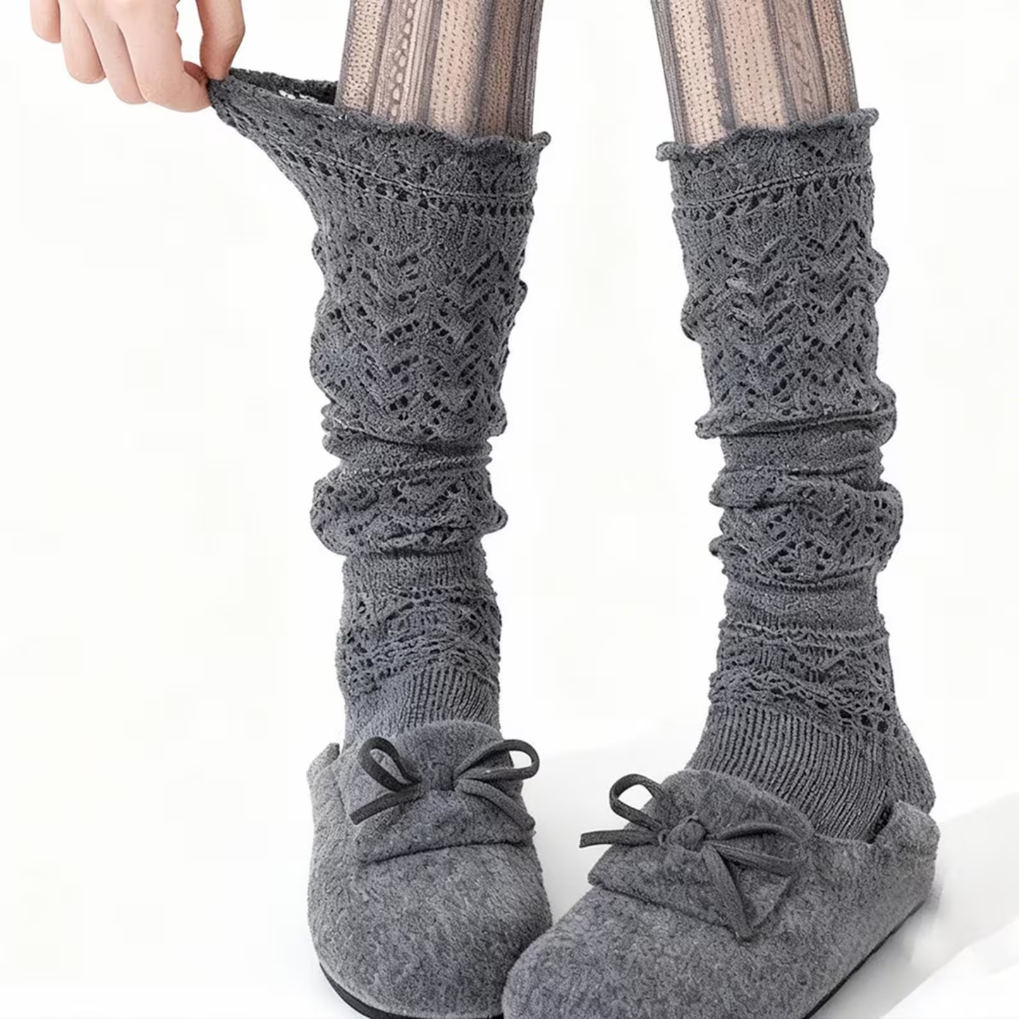 Willow Lace Chunky Knit Wool Blend Slouch Crew Socks