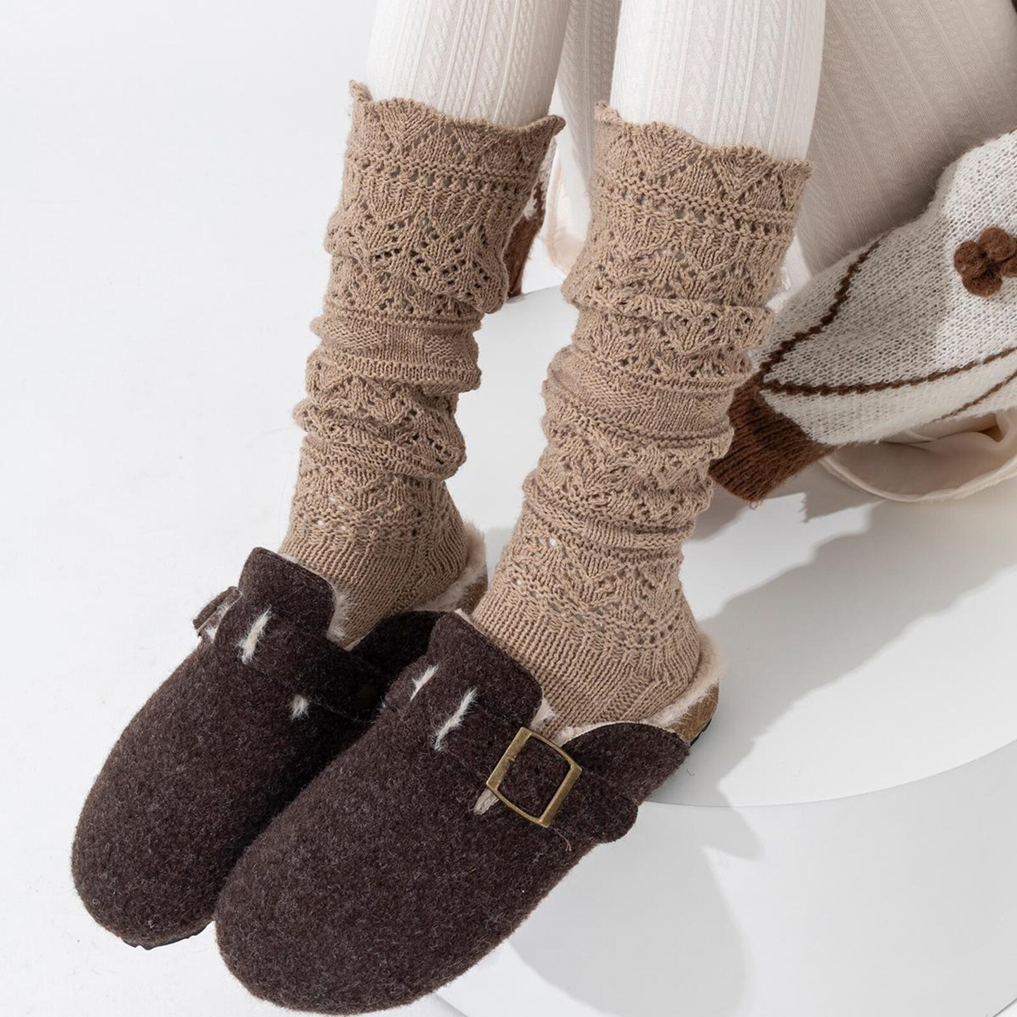 Willow Lace Chunky Knit Wool Blend Slouch Crew Socks