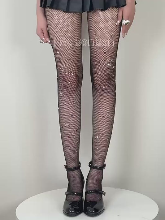 Y2k Style Finshet Tights with Rhinestones